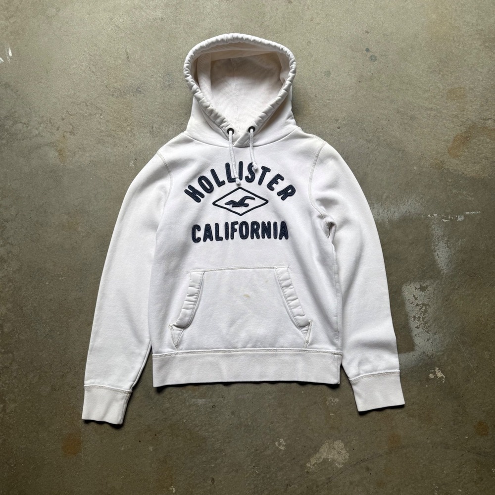 Hollister Mens White Waffle Lined Pullover Hoodie Size M